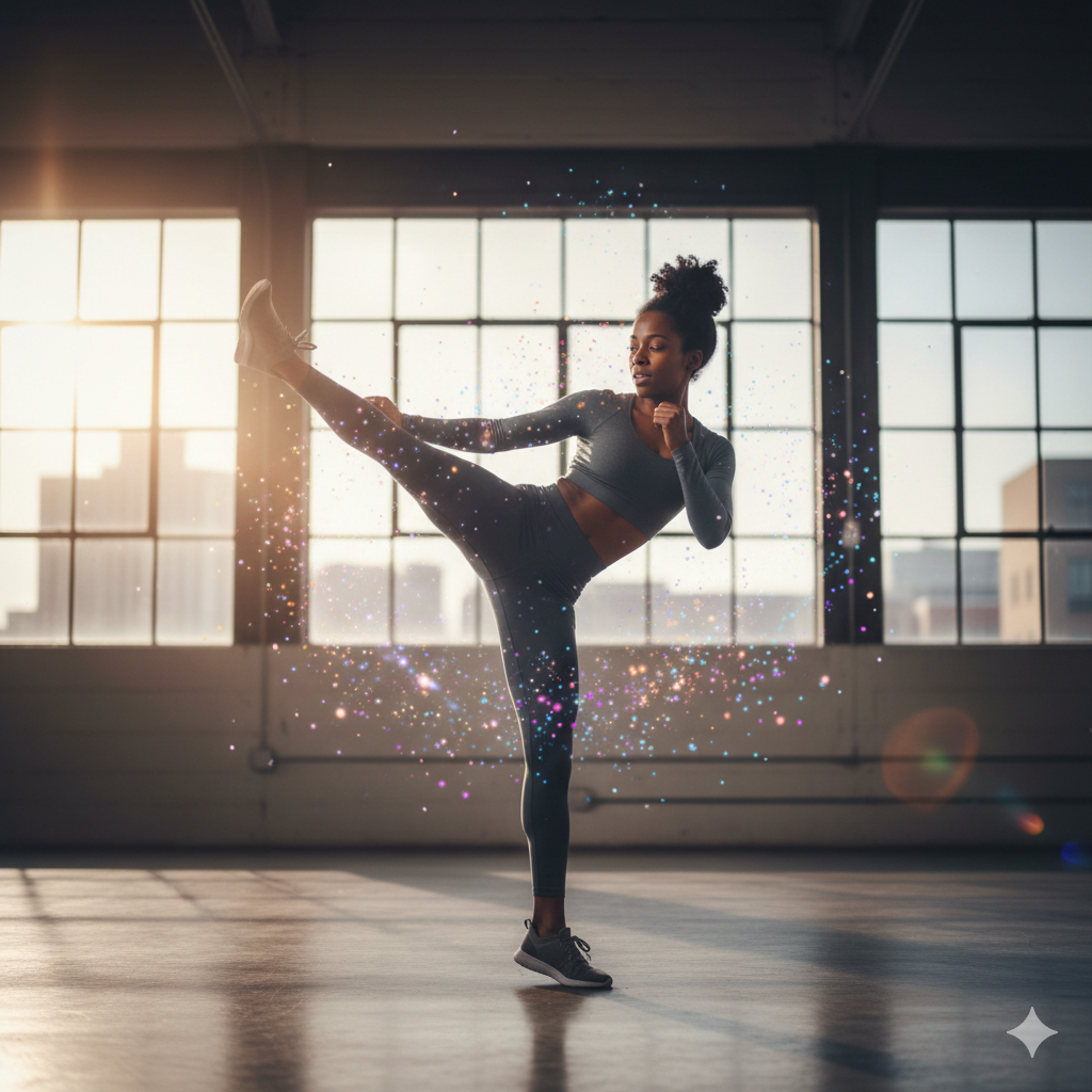 Flow state workout showing focused and balanced exercise movement